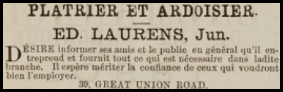 Plasterer Edward Laurens was based in Great Union Road in 1880