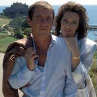 Jim with his longest lasting girlfriend in the series, estate agent Susan Young (Louise Jameson) above Gorey Harbour