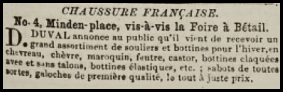 D Duval, of 4 Minden Place, advertised the arrival of French footwear in this 1860 advert in Chronique de Jersey