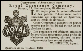 ... W Huelin was also agent for Royal Insurance in 1870