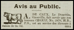 A de Caux, of Le Douettin, Grouville, advertised his bull in 1900