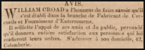 The 1850 announcement in La Patrie of the launch of one of Jersey's most important undertakers ...