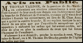Coffin maker Thomas Vardon joined the growing number of undertakers in 1860 when he took over Charles Amy's business