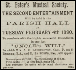 1890 Chronique de Jersey advert for a music evening