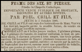 Abraham Le Rougetel sold his livestock and farm equipment at Les Aix, St Peter, on his retirement in 1880