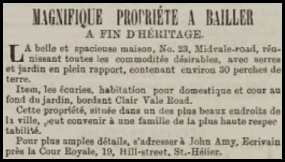 No 23 was offered for sale in Chronique de Jersey in 1874