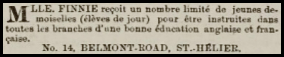 Miss Finnie's school for young ladies was in Belmont Road in 1870