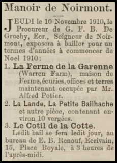 The lease on Warren Farm and its land on offer in 1910