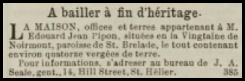 In 1890 Edouard John Pipon advertised his Noirmont property for sale in Chronique de Jersey