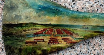 A prisoner painted the camp on bone