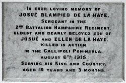 Josue Blampied de La Haye memorial tablet in St Martin's Parish Church