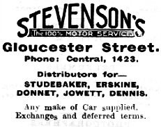 1931 advert for Stevenson's Garage, of Gloucester Street