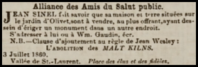 Jean Sinel, of St Lawrence, advertised his Jardin d'Olivet house for sale in this 1860 advert in Chronique de Jersey