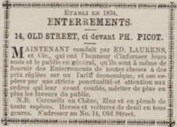 Edouard Laurens and Company were undertakers at 14 Old Street in 1880