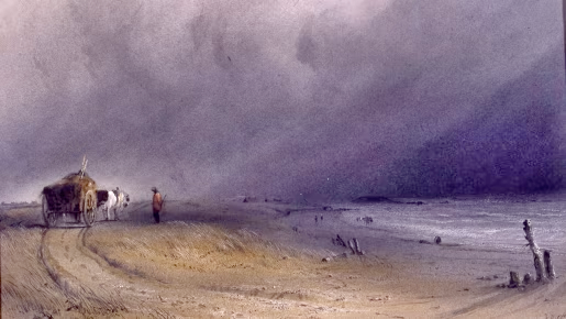 The untameable force and beauty of nature are combined in this landscape. A stormy maelstrom of swirling cloud is broken by the curve of blue sky as the sun breaks through, lighting the edge of the clouds. The central landscape is framed by two clumps of trees and lit by the emerging sun. The swirling vortex of cloud above and sunlight breaking through windswept trees, create a feeling of a landscape battered by the elements.