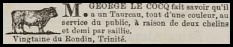 George Le Cocq, of Rondin, Trinity, advertised the services of his bull in Chronique de Jersey in 1874