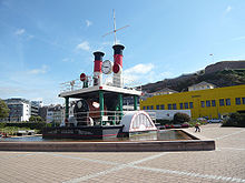 A steam clock has been built on the infilled area at the end of the Old Harbour