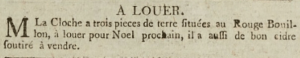 In Gazette de l'Ile de Jersey in 1803 Mr La Cloche advertised three plots in Rouge Bouillon for rental