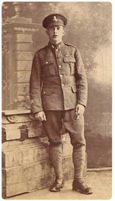 Private James Cashel, MM, of the Royal Irish Fusiliers, joined up as a member of the Jersey Contingent and had been in France for three years up to his November 1918 presentation. He was wounded during the Battle of the Somme in 1916. His award of the Military Medal followed his bravery in extinguishing a fire in a mine factory which had been shelled by the Germans during the British advance on Douai. His work with a bombardier colleague saved many lives and also Brigade Headquarters. Born in St Helier in 1896, he was the son of James Cashel (1865-1944) and Annie, nee Drewett (1869- ). He would re-enlist in the King's Royal Rifle Corps in March 1919 and marry Ethel May Cook in Essex in 1921