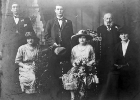 The wedding of Stephen Vallois and Doris de La Haye: Percy Vallois, Stephen John Vallois, Philip Vallois; Adelina De La Haye, Doris May De La Haye, Elizabeth Vallois, nee Burton