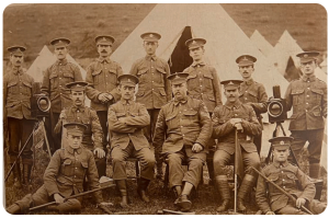 Signallers at a camp in 1910. The location is uncertain, but it is probably Grouville Common