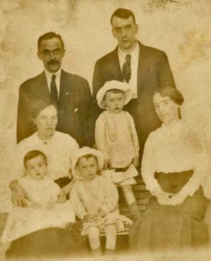 The Sullivan family: Grace Eva, nee Cabot, left, with her husband, William Edward Sullivan, their first three children, Edward John, William Frederick and Arthur James; and Grace's sister Louise Matilda, and her husband Fred Baker