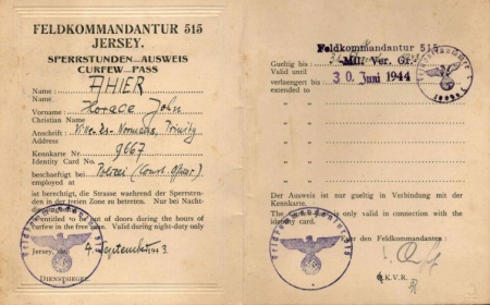 A curfew pass issued to Horace Ahier during the Occupation.