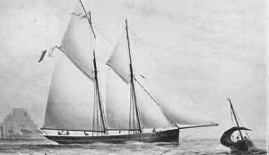 When launched on 2 April 1852 Eclipse was Jersey's largest cutter, at 112 tons. She was built for T de Faye and Co for the French trade at Black Rock Yard by F C Clarke. This picture is from 1879, when Capt Adolphus Bataille was in command of the vessel.