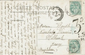 A postcard sent to Madame Rendle at Kimberley Vineries, Millbrook, in 1905, from a recent visitor from France.