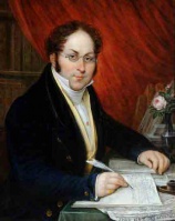 Pierre Perrot reading La Chronique de Jersey, 1833