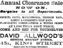 This 1897 advert for David Allwood's drapery added another business to the chronology above