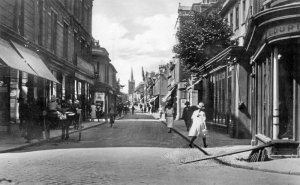 Looking up the street with the spire of St Mark's Church in the distance