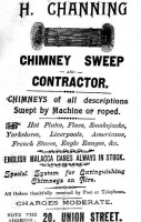 Chimney sweep Herbert Rueben Channing worked out of 20 Union Street. His brother Tom was also a sweep