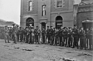 Militiamen at the Weighbridge, opposite the junction of the Esplanade and Conway Street