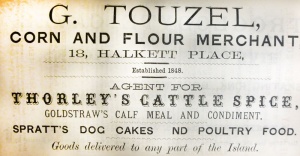 Touzel's in Halkett Place in 1886. This is one of the town of St Helier's longest established businesses, still trading today, albeit now renamed Animal Kingdom, after being sold in the early 21st century by the last Touzel owner