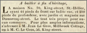 ... perhaps it did not sell because Jean Le Gros, of Millbrook Cottage, advertised the same property ten years later in 1840