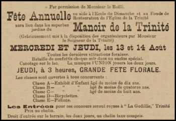 Advert for the parish fete in the manor grouns in 1924