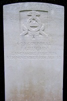 The grave of Great War casualty John Gruchy at Pont sur Sambre Communal Cemetery, Nord