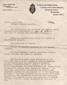 A permit to travel to Jersey. The date is not clear, but was probably February 1946