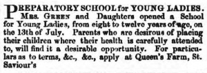 1858 advertisement for another new school