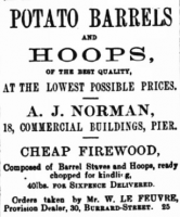 Advert for Norman's potato barrels, a very common sight on farms and at the Harbour through many potato seasons
