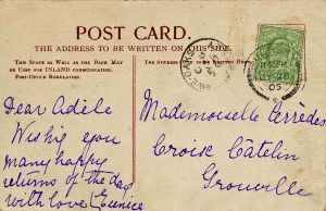 And birthday greetings from Eunice in 1905 for Adele Perredes