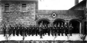 Militia recruits outside a parish arsenal, picture by Percival Dunham
