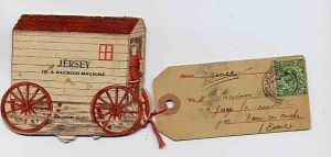 A postcard in the form of a bathing machine