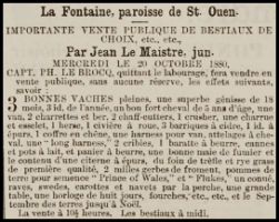 Philippe Le Brocq, of La Fontaine, St Ouen (it is not clear at which of several properties with the same name) held a retirement sale in 1880