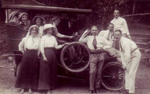 A photograph by Albert Smith of a family with their car