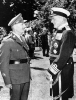 RSM Frank Mustow, of the Victoria College CCF, and Lieut-Governor Vice-Admiral Sir Michael Villiers