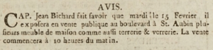 In 1803 Capt Jean Bichard advertised a sale of house contents at St Aubin in the Gazette de l'Ile de Jersey