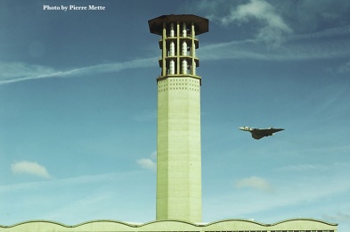 A Vulcan passes the JEC chimney during an air display