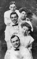 The White Coons in 1903. From the top: Allan Thomas, Evelyn Booth, Fred Allandale, Jessie Jolly and Ben Lawes